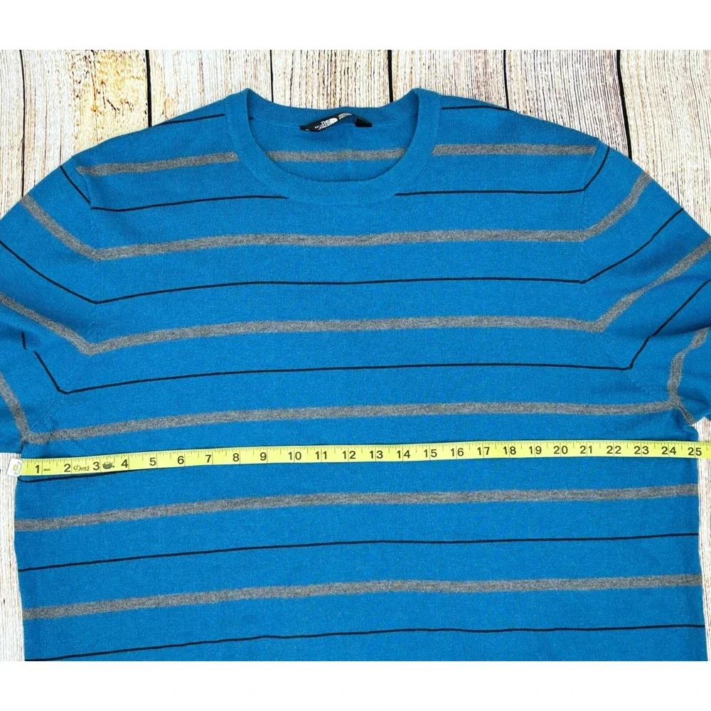 The North Face Sweater Mens 2XL Blue Striped Wool Blend Crew Neck Pullover